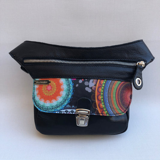 Mini Special Mandalas Black &amp; Silver · BioCuir® natural leather · Unique Piece No. 9604