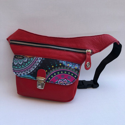 Mini Special Mandalas Red &amp; Silver BioCuir® natural leather Unique Piece No. 9596