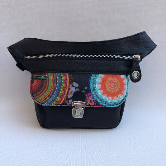 Mini Special Mandalas Black &amp; Silver · BioCuir® natural leather · Unique Piece No. 9607