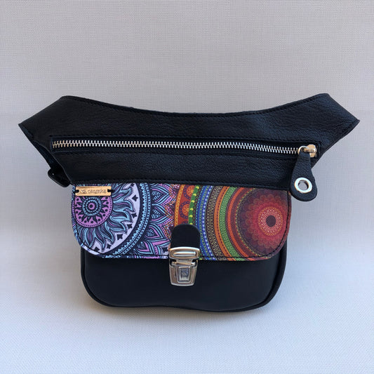 Mini Special Black &amp; Mandalas BioCuir® natural leather Unique Piece No. 9812