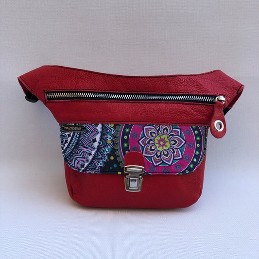 Mini Special Mandalas Red &amp; Silver BioCuir® natural leather Unique Piece No. 9598