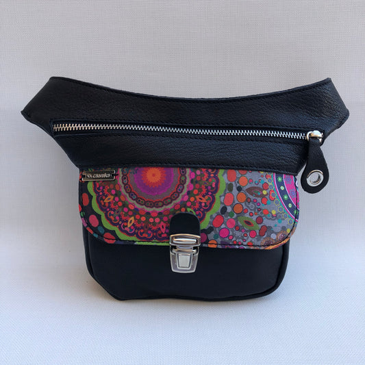 Mini Special Black &amp; Mandalas BioCuir® natural leather Unique Piece No. 9813