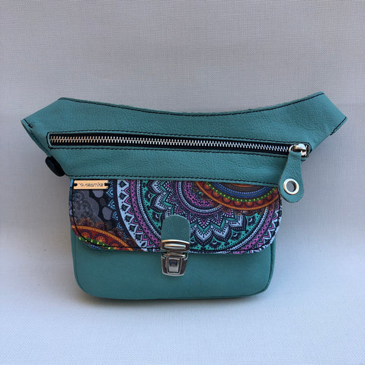 Mini Special Mandalas Turquoise &amp; Silver · BioCuir® natural leather · Unique Piece No. 9602