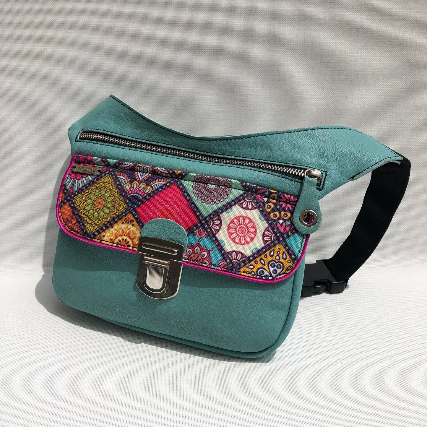 Summer Turquoise &amp; Mandalas BioCuir® Naturleder Einzelstück Nr. 9670