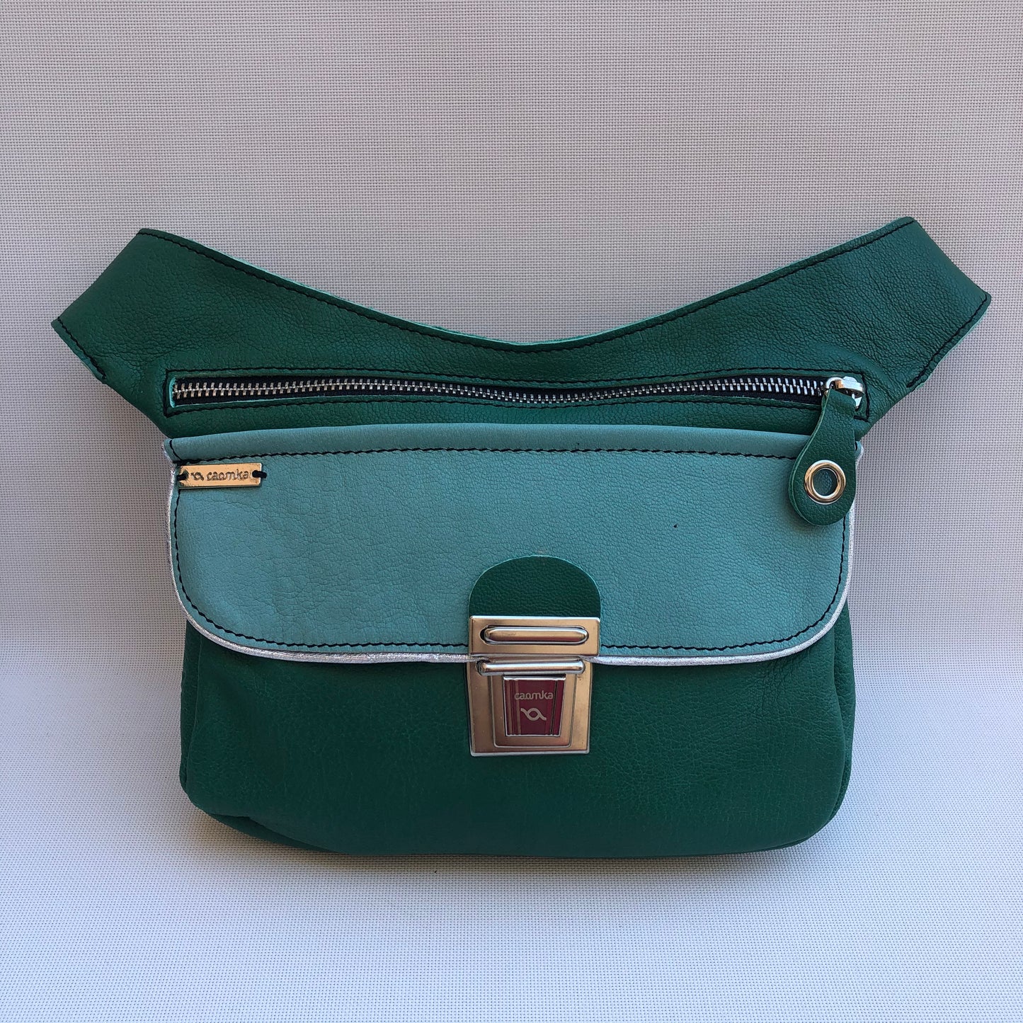Special Green &amp; Turquoise - Silver Natural BioCuir® Leather Exclusive Piece No. 9855