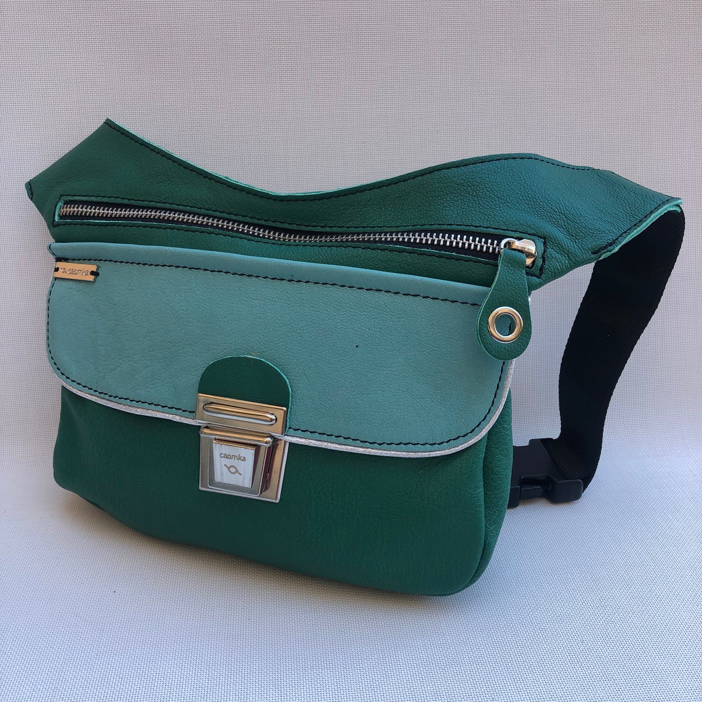 Special Green &amp; Turquoise - Silver Natural BioCuir® Leather Exclusive Piece No. 9855