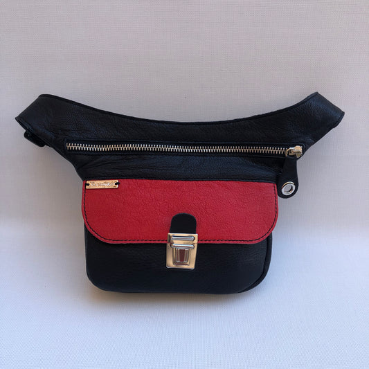 Mini Special Black &amp; Red BioCuir® natural leather Exclusive Piece No. 9825