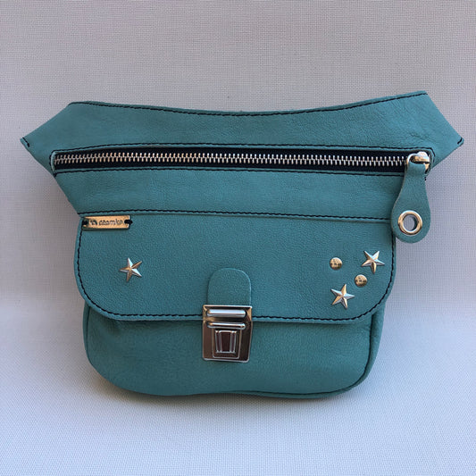 Mini Premium Stars Turquoise &amp; Silver BioCuir® natural leather Exclusive Piece No. 10.058
