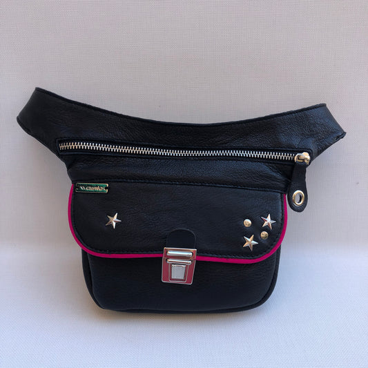 Mini Premium Stars Black &amp; Silver Natural BioCuir® Leather Exclusive Piece No. 9832