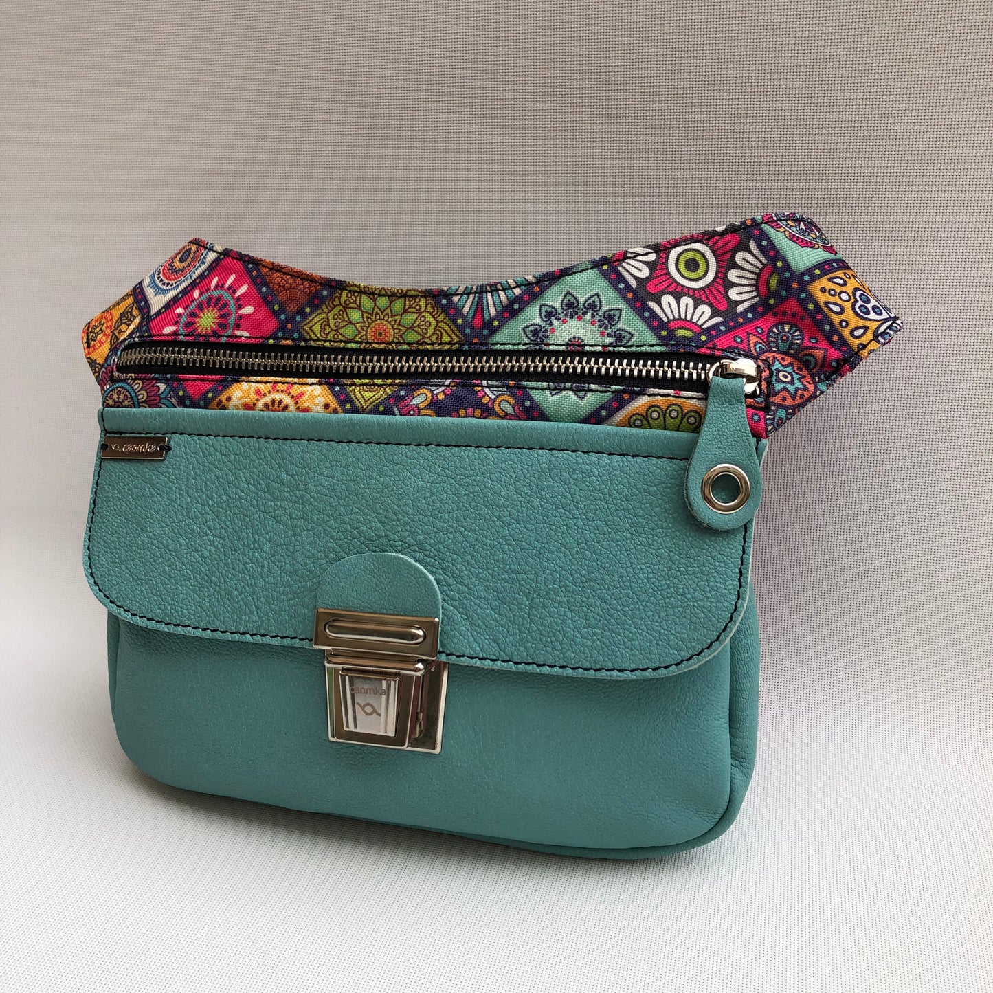 Special Turquoise &amp; Mandalas BioCuir® natural leather Unique Piece No. 9979