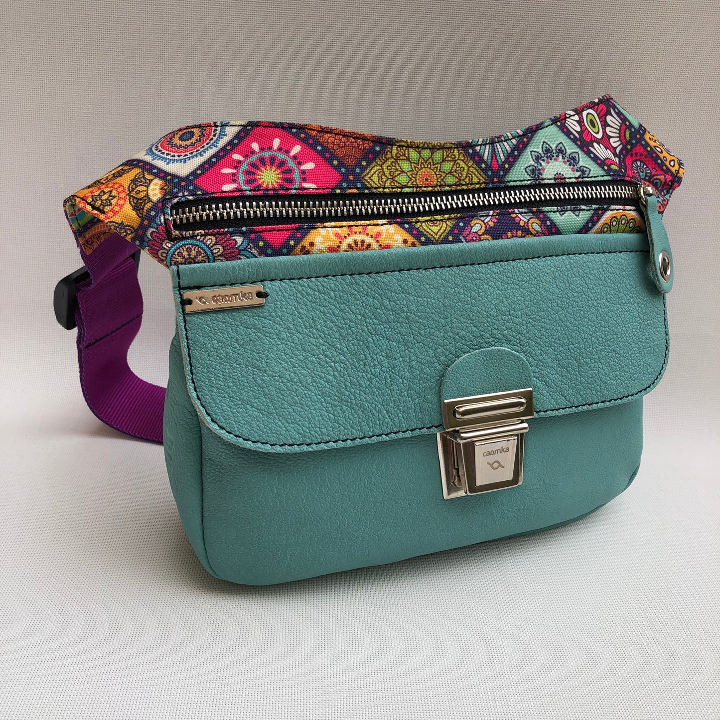 Special Turquoise &amp; Mandalas BioCuir® natural leather Unique Piece No. 9979
