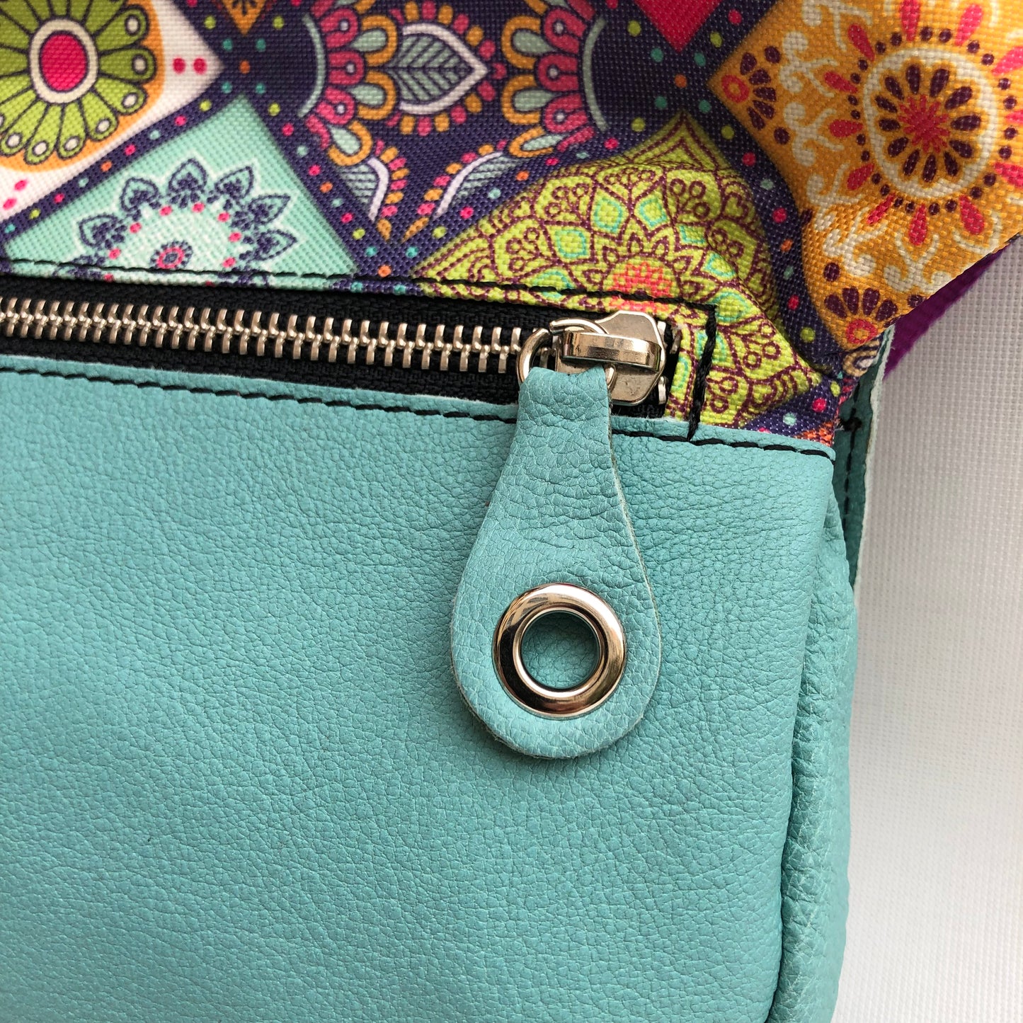 Special Turquoise &amp; Mandalas BioCuir® natural leather Unique Piece No. 9979