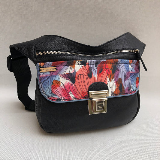 Special Black &amp; Art Flowers BioCuir® natural leather Unique Piece No. 10.137