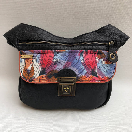 Special Black &amp; Art Flowers BioCuir® natural leather Unique Piece No. 10564