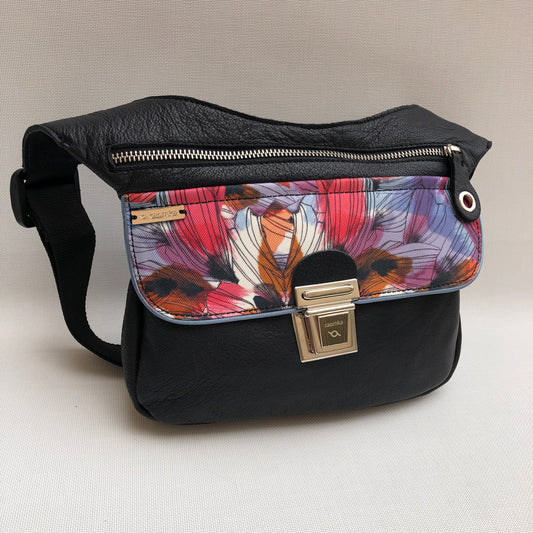 Special Black &amp; Art Flowers BioCuir® natural leather Unique Piece No. 9989