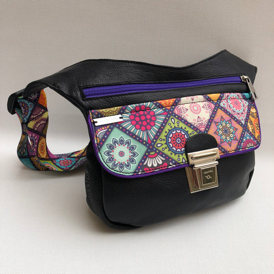 Special Black &amp; Mandalas BioCuir® natural leather Unique Piece No. 10377