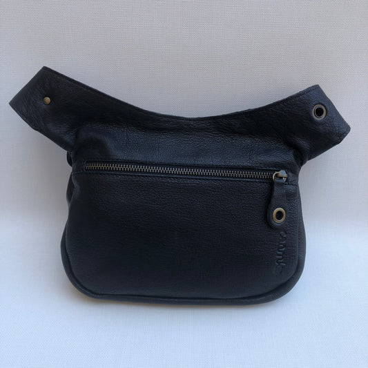 Premium Black "Lucky Elephants" BioCuir® natural leather Unique Piece No. 10285