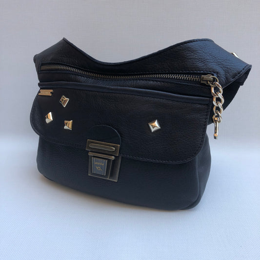 Premium Black &amp; Old Gold BioCuir® natural leather Unique Piece No. 10174