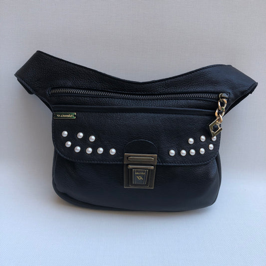 Premium Black &amp; Old Gold BioCuir® natural leather Unique Piece No. 10256