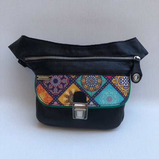 Mini Special Black &amp; Mandalas BioCuir® natural leather Unique Piece No. 10655