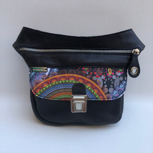 Mini Special Black &amp; Mandalas BioCuir® natural leather Unique Piece No. 10646