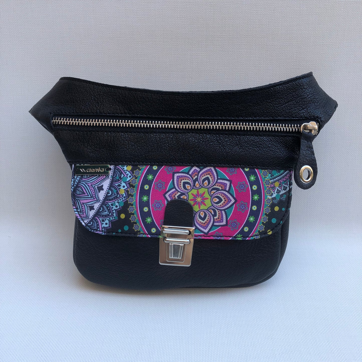 Mini Special Black &amp; Mandalas BioCuir® natural leather Unique Piece No. 10.114