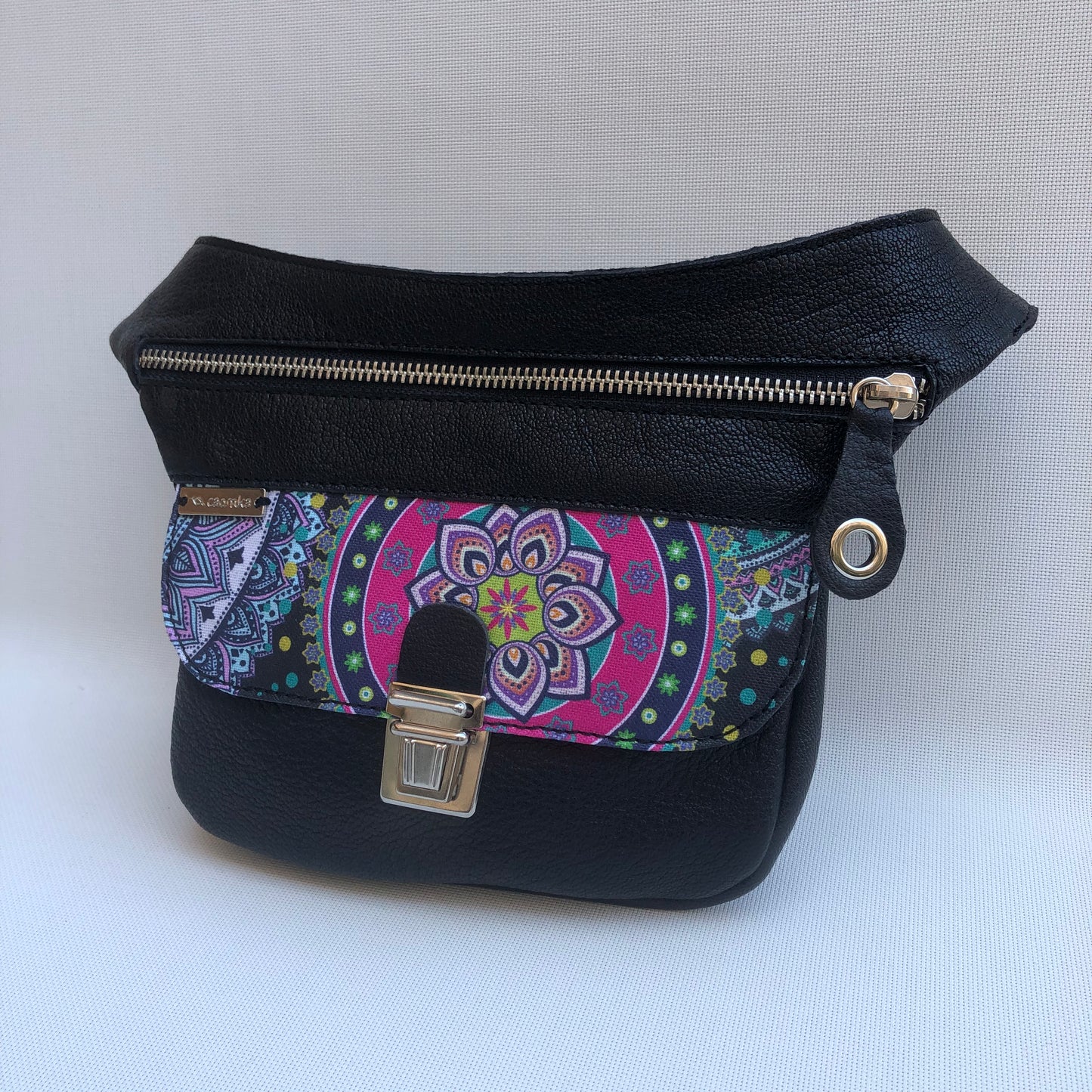 Mini Special Black &amp; Mandalas BioCuir® natural leather Unique Piece No. 10.114