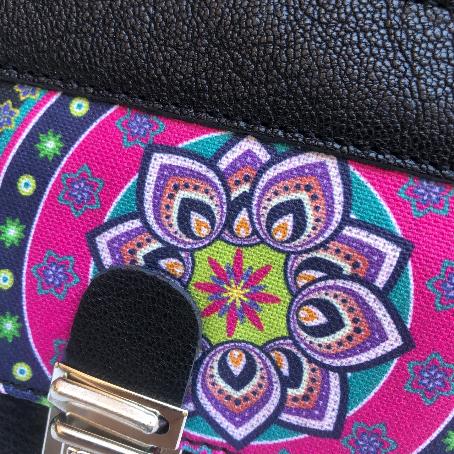 Mini Special Black &amp; Mandalas BioCuir® natural leather Unique Piece No. 10.114