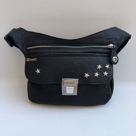 Premium Black Stars &amp; Silver Natural BioCuir® Leather Exclusive Part No. 10263