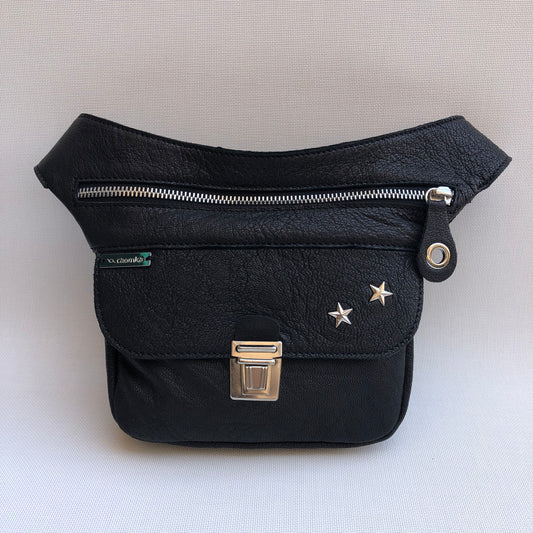 Mini Premium Stars Black &amp; Silver Natural BioCuir® Leather Exclusive Piece No. 10273