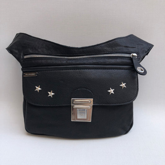 Premium Black Stars &amp; Silver Natural BioCuir® Leather Exclusive Piece No. 10205