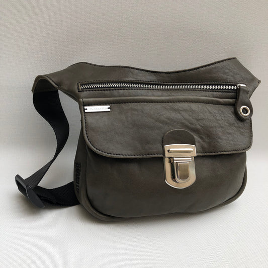 Classic Kaki &amp; Silver BioCuir® natural leather Unique Piece No. 10326