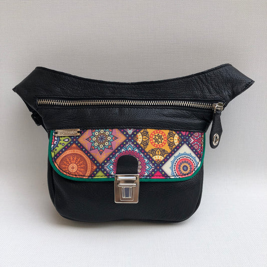 Mini Special Black &amp; Mandalas BioCuir® natural leather Unique Piece No. 10536