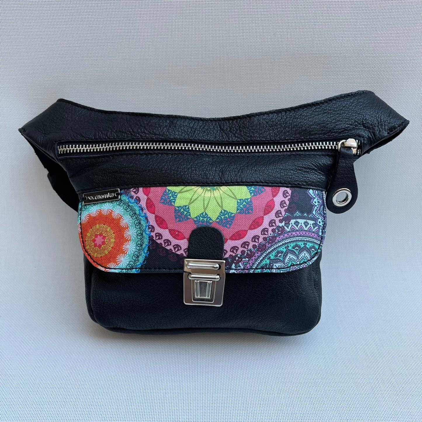 Mini Special Black &amp; Mandalas BioCuir® natural leather Unique Piece No. 10505