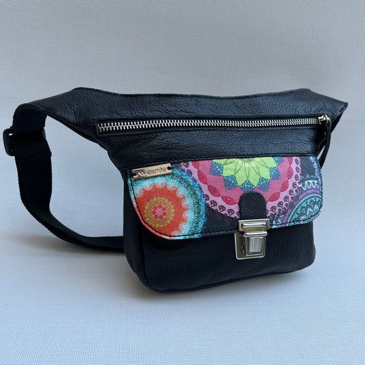 Mini Special Black &amp; Mandalas BioCuir® natural leather Unique Piece No. 10505
