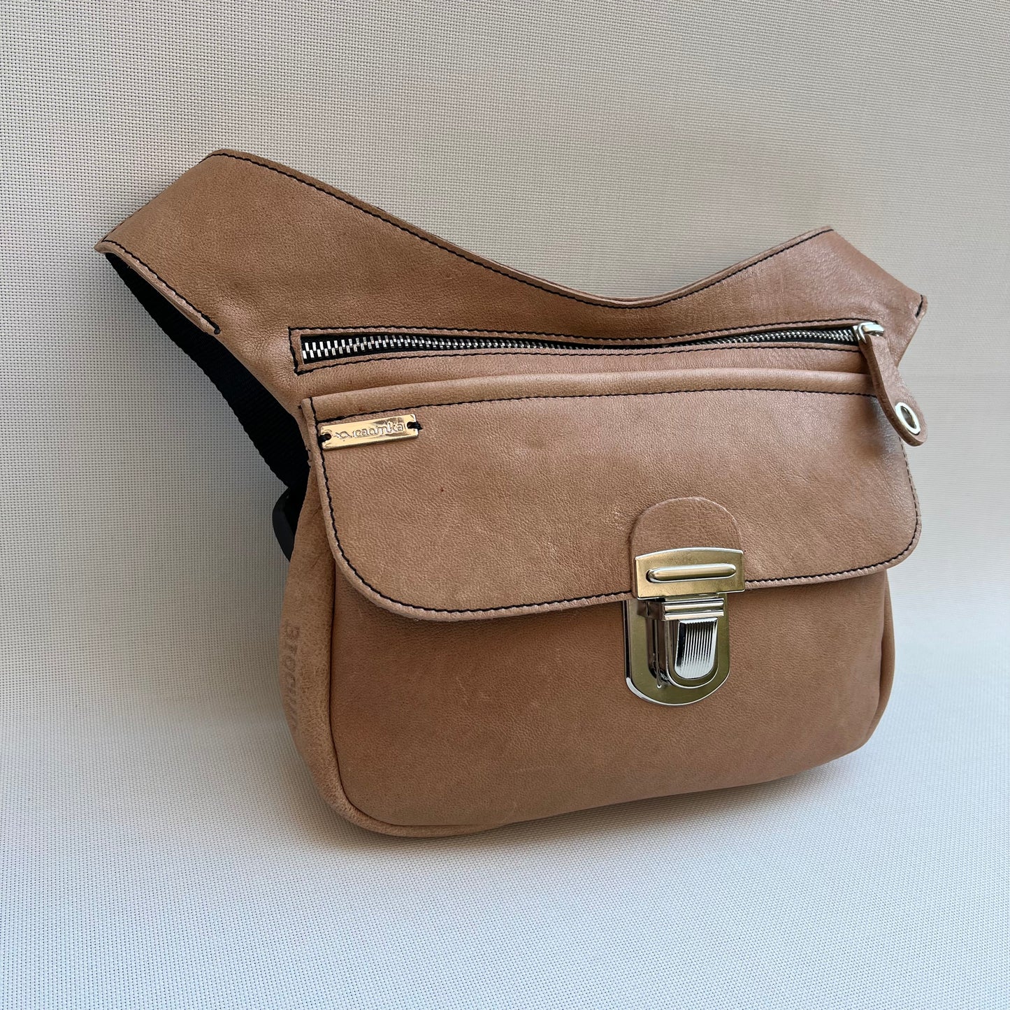 Special Light Brown &amp; Silver BioCuir® natural leather Unique Piece No. 10500