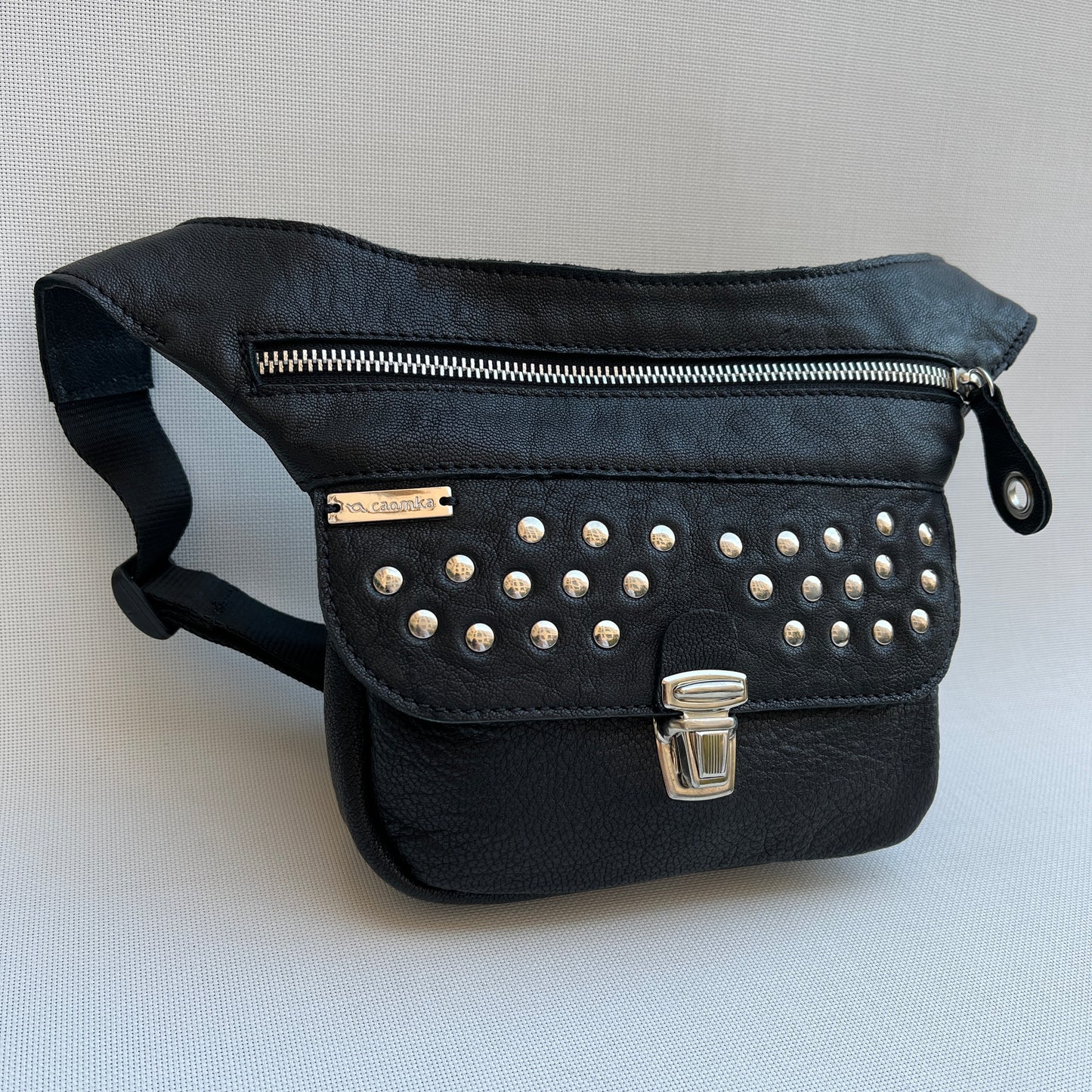 Mini Premium Black &amp; Silver Natural BioCuir® Leather Exclusive Piece No. 10611