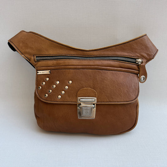 Premium Brown &amp; Old Gold BioCuir® natural leather Unique Piece No. 10666