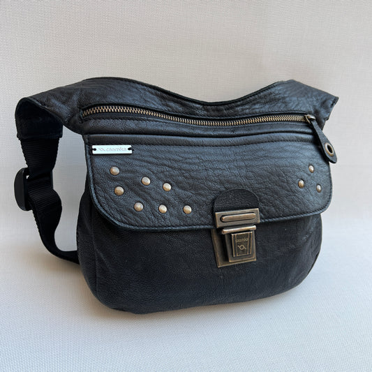 Premium Black &amp; Old Gold BioCuir® natural leather Unique Piece No. 10665