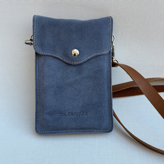 Mobile Holder Fire Design Split Leather Blue