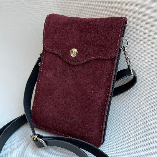 Mobile Holder Fire Design Split Leather Wine