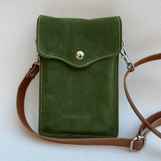 Mobile Holder Fire Design Split Leather Green