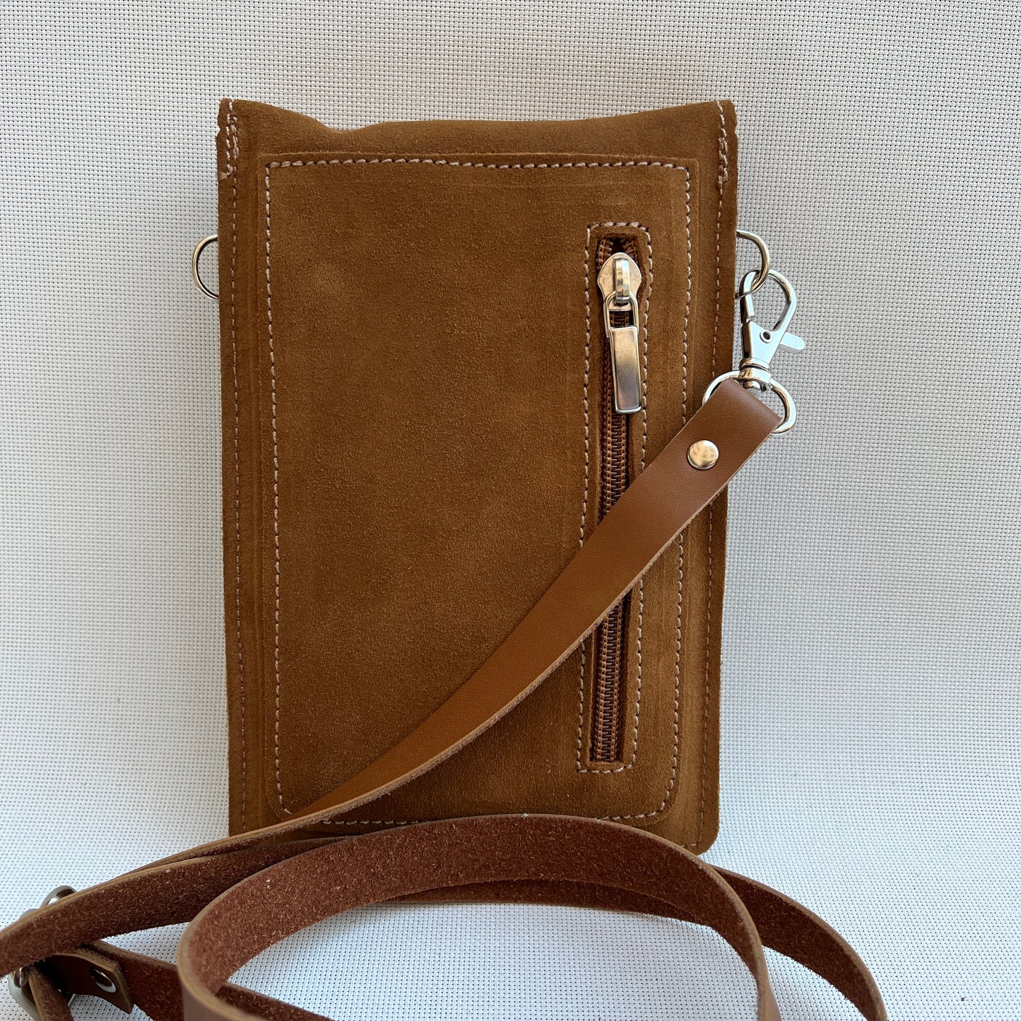 Mobile Holder Fire Design Split Leather Camel