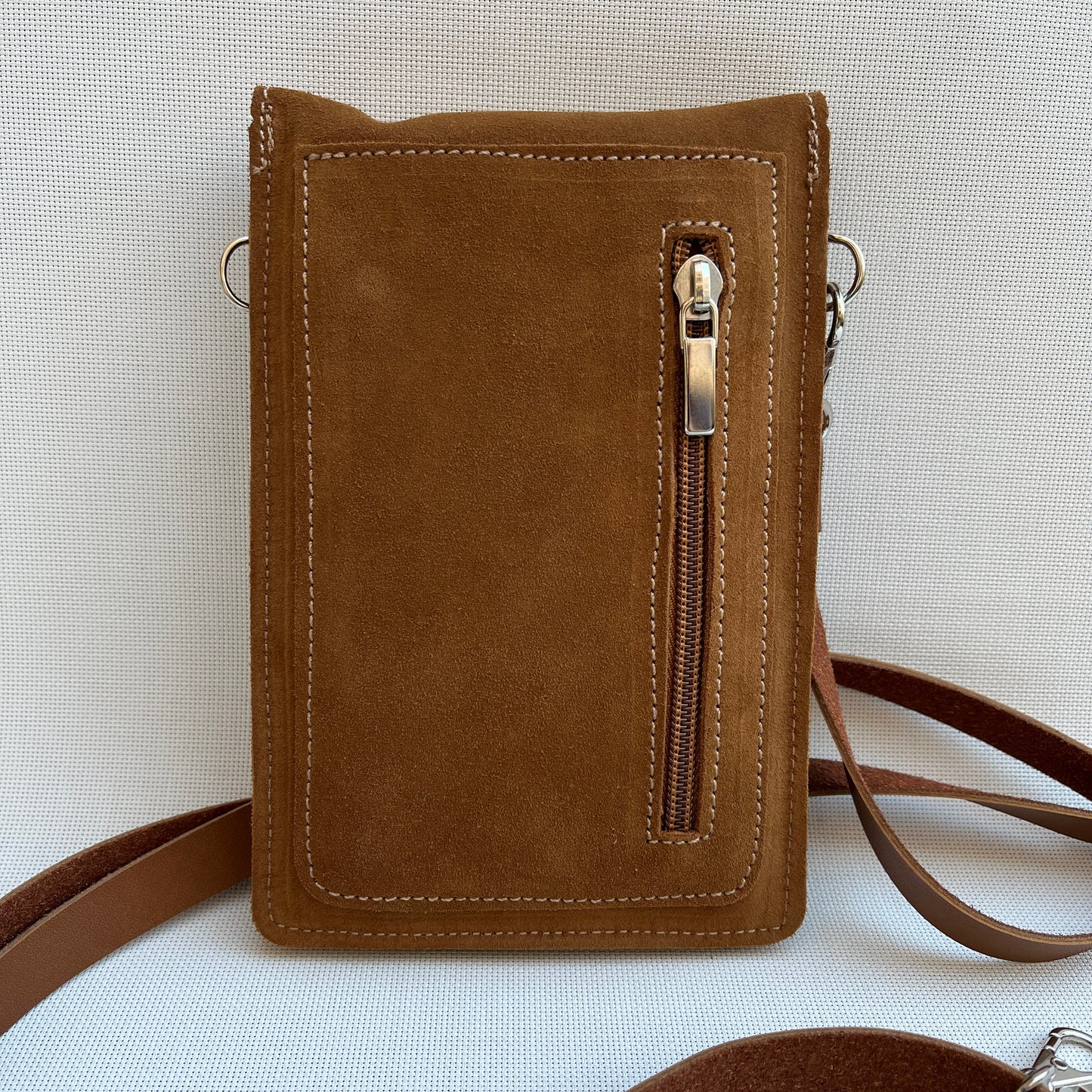 Mobile Holder Fire Design Split Leather Camel