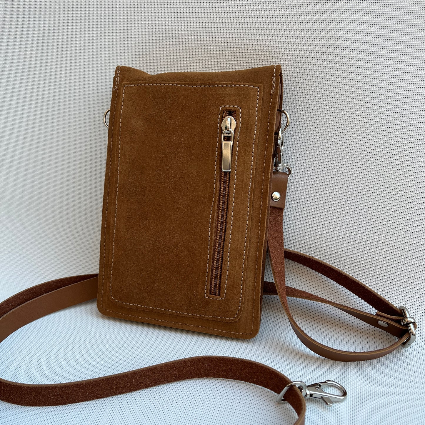 Mobile Holder Fire Design Split Leather Camel
