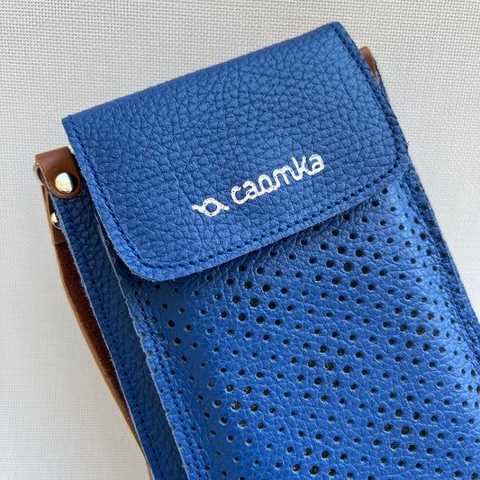 Mobile Holder · Air Design · Natural Leather · Electric Blue