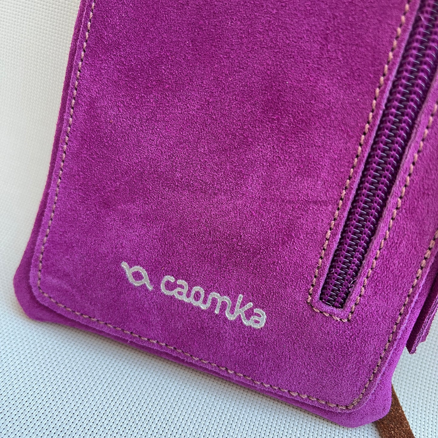 Mobile Holder Water Design Split Leather Fuchsia Pink
