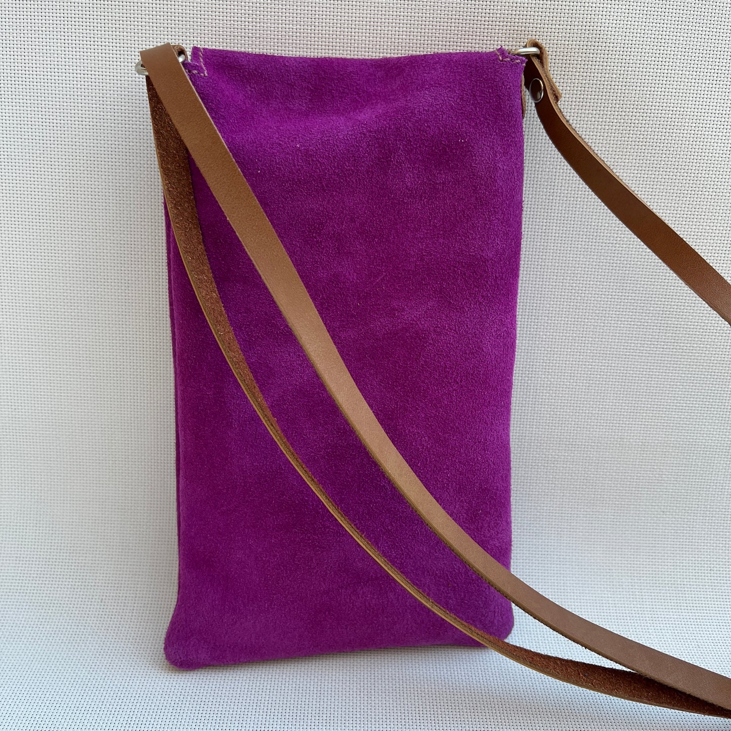 Mobile Holder Water Design Split Leather Fuchsia Pink