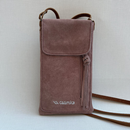 Porta Móvil · Diseño Agua · Piel Serraje · Rosa Palo