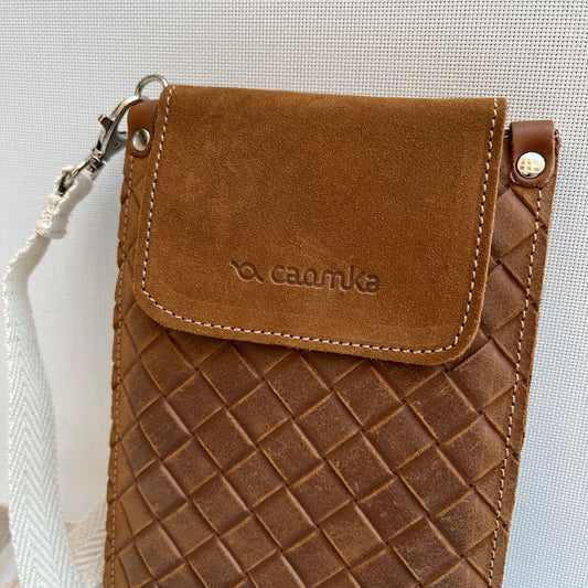Mobile Holder Earth Design Braided Split Leather Brown